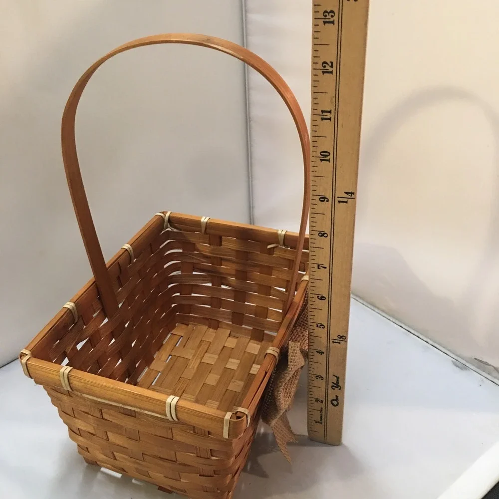 Woven Wood Basket Unisex Small Brown‎ Burlap Bow Rustic Decor Farmhouse
